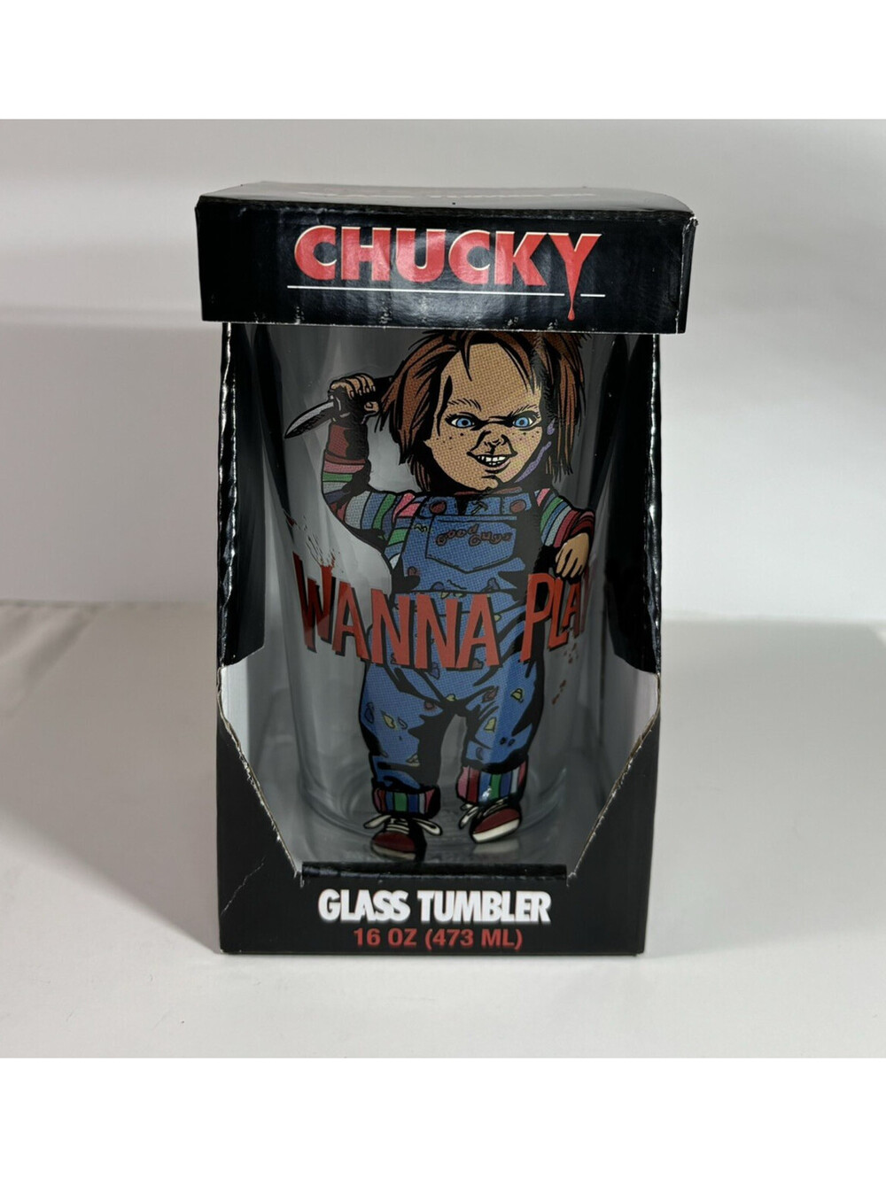 Chucky Wanna Play 16oz Pint Glass Tumbler Child's Play Horror Halloween Gift